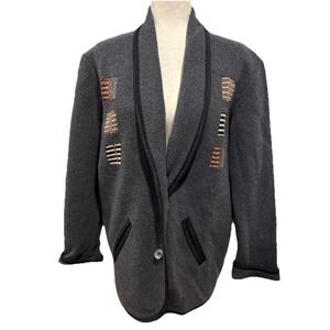 DEBORAH CROSS Textile Artist Embroidered Patchwork‎ Wool Overcoat One Size